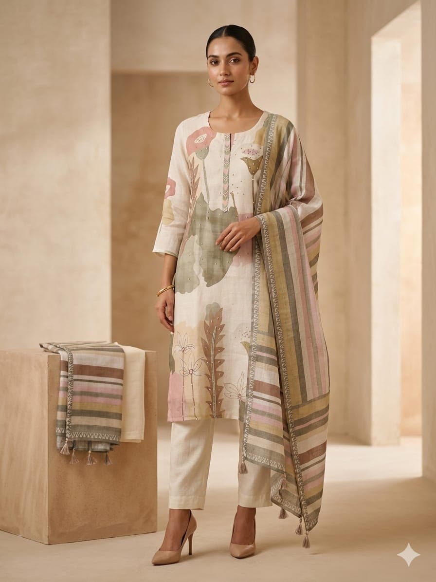 Floral Jute Kurta Set